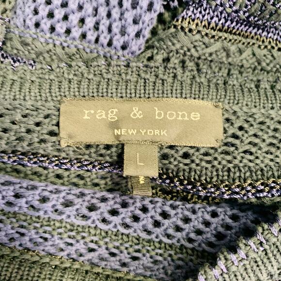 RAG & BONE Size L Navy Black Cotton Blend Textured Stripe Open Knit Pullover - Picture 10 of 12